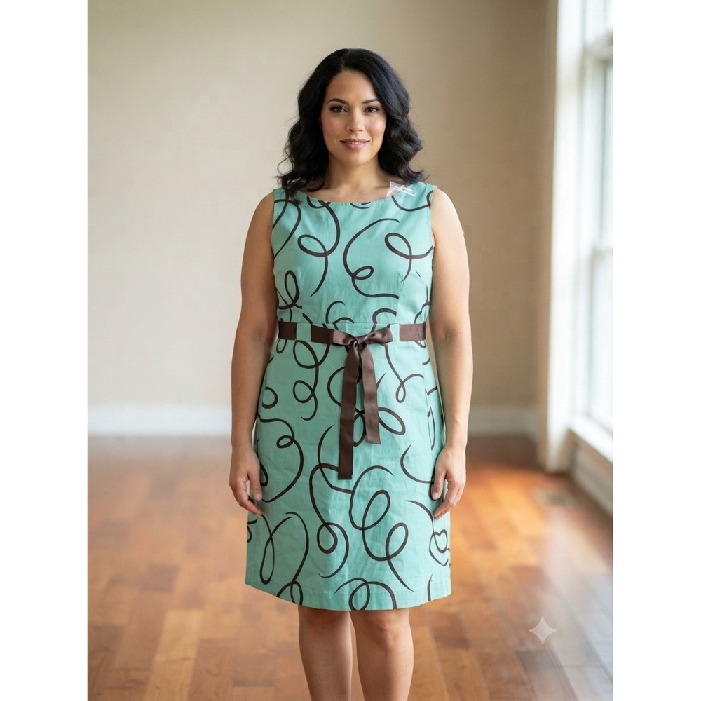 Kim Rogers Signature Seafoam Green Brown Swirl Sheath Dress JH9M5005 Size 18 NWT